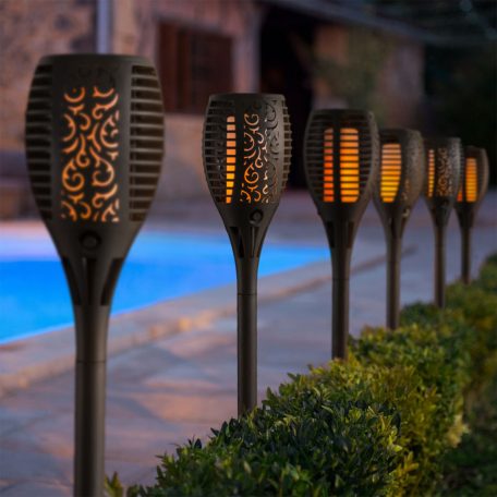 Lángokat imitáló szolár LED lámpa - fekete - műanyag - 450 x 100 mm