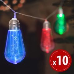   LED fényfüzér - Villanykörte - 10 LED - 1,9 méter - színes - 2 x AA