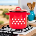 Zománcozott Fazék+Fedő Piros Pöttyös 15 L 2+39/28/P