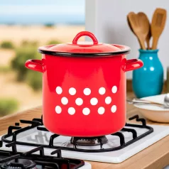 Zománcozott Fazék+Fedő Piros Pöttyös 15 L 2+39/28/P