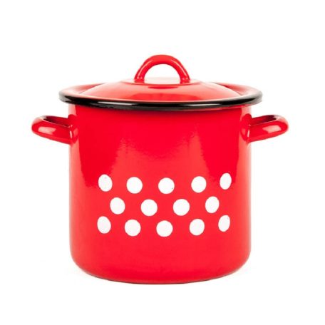 Zománcozott Fazék+Fedő Piros Pöttyös 2 L 2+39/15Pp