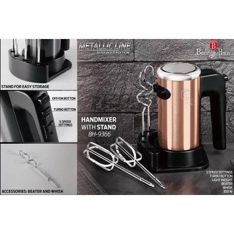 Berlinger Haus Kézimixer Állvánnyal BH-9366 Rose Gold 