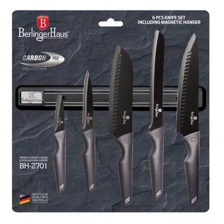 Berlinger Haus Késkészlet Mágneses Akasztóval 6 Részes BH-2701 Carbon Pro
