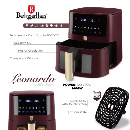 Berlinger Haus Forrólevegős AirFryer Sütő 5 L BH-9489 Leonardo