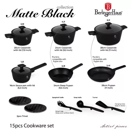 Berlinger Haus Edénykészlet 15 Részes BH-8198 Matte Black 