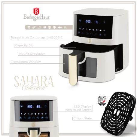 Berlinger Haus Forrólevegős AirFryer Sütő 5 L BH-9490 Sahara