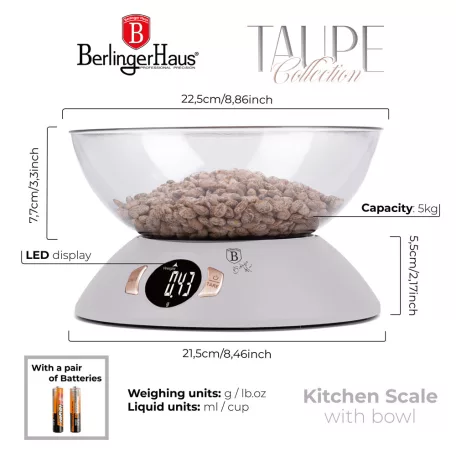 Berlinger Haus Konyhai Mérleg+Tál BH-9616 Taupe