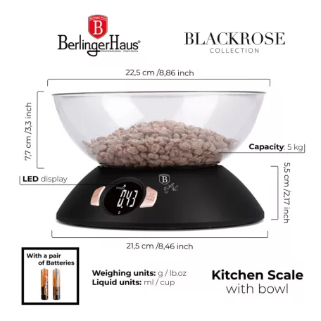 Berlinger Haus Konyhai Mérleg+Tál BH-9620 Black Rose