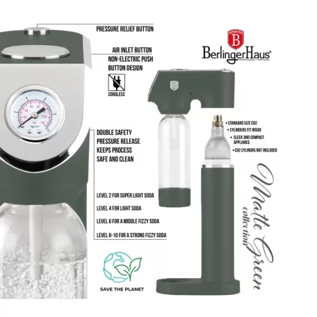 Berlinger Haus Szódagép 2 Palackkal BH-9785 Matte Green 