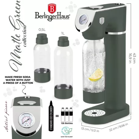 Berlinger Haus Szódagép 2 Palackkal BH-9785 Matte Green 