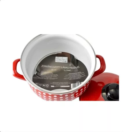 Piros Pöttyös Zománcozott Lábas 16 cm 2 l