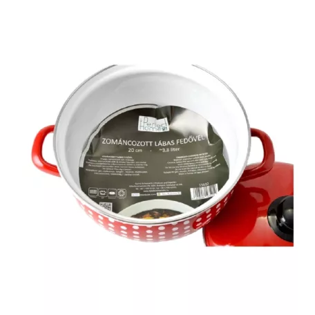 Piros Pöttyös Zománcozott Lábas 20 cm 3,8 l