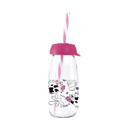 Üveg+Szívószál 250 ML Pink Cow