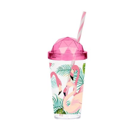 Pohár+Szívószál 660 ML Flamingo