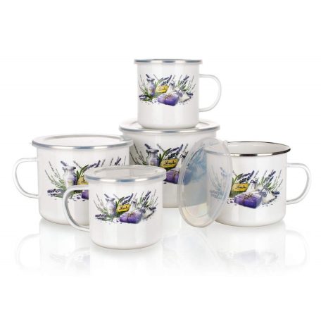 Zománcozott Bögre Tetővel 900 ML Levendulás