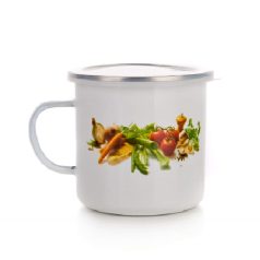 Zománcozott Bögre Tetővel 700 ML Zöldséges