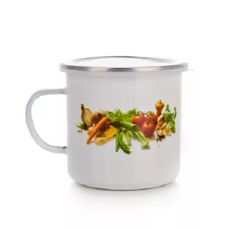 Zománcozott Bögre Tetővel 700 ML Zöldséges