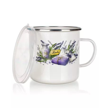 Zománcozott Bögre Tetővel 700 ML Levendulás