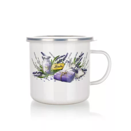 Zománcozott Bögre Tetővel 700 ML Levendulás