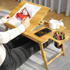 Összecsukható notebook asztal - bambusz - 59 x 33 x 52 cm